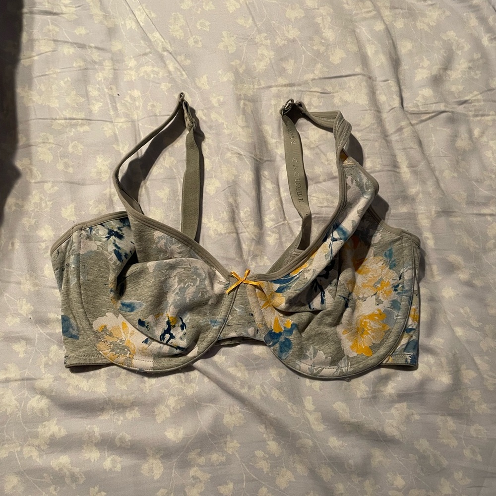 Cacique Gray and Yellow Underwire Bra with Floral Design